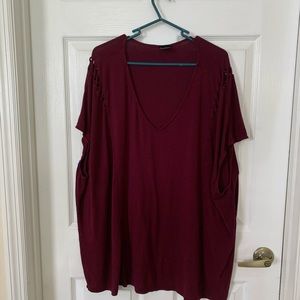 Torrid Red Tee with Patterned Sleeve! Super Soft!